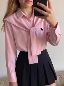 SHEIN 青少年女孩 2 合 1 小馬印花開學季襯衫 - 粉色 - 查看 3