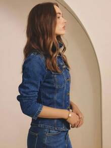Aralina Winter Summer Cinched Waist Denim Jacket Western Country Concert Office Spring Jacket - Medium Wash - View 8