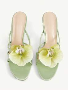 CUCCOO CHICEST Women's Shoes Spring And Summer New Round Toe Light Green Ding Gentle And Elegant Phalaenopsis Decorative Sandals Stiletto With Sandals - Light green - View 2