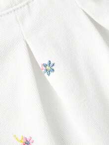 Sweetra 女款大尺碼時尚休閒白色刺繡牛仔短褲，無彈性，寬鬆A字版型，夏季 - 白色 - 查看 4