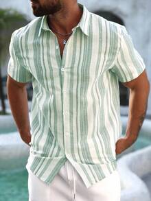 VENTUSAIL Men's Casual Button-Down Short Sleeve Shirt, Summer, Holiday - Green - View 3