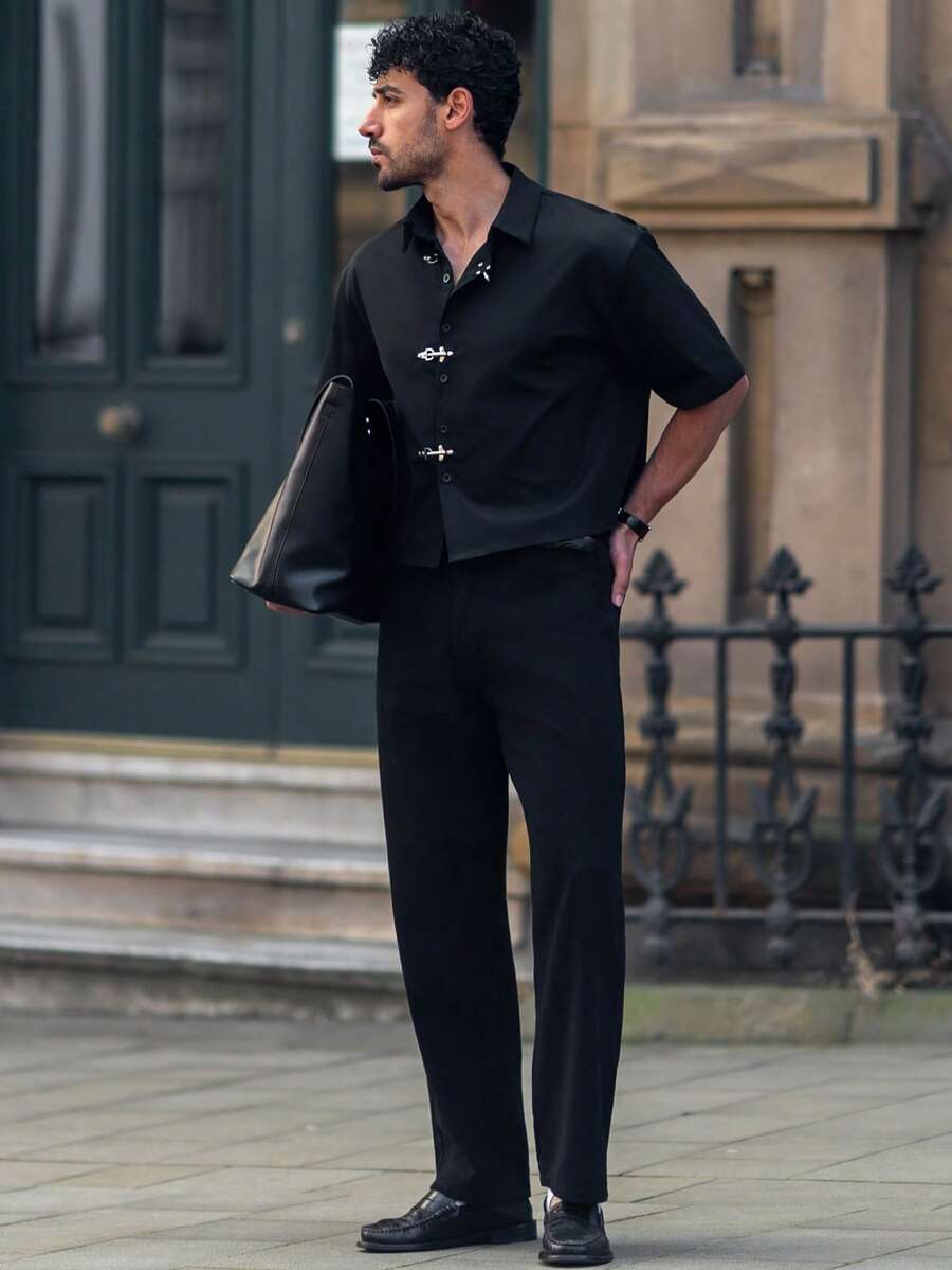 YOUESAWY YOUESAWY Men's Y2K Straight Leg Washed Casual Jeans, Minimalist Black Denim Pants - Black - View 1
