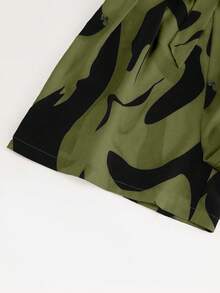 SHEIN PariChic 女款度假印花綁帶抓皺細肩帶連身短褲 - 軍綠色 - 查看 4
