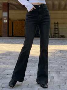 DAZY Women's High Waist Pocket Flare Casual Versatile Jeans - Black - View 8