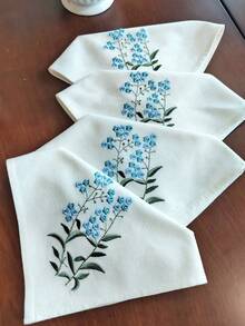 Cirelle 精緻刺繡餐巾紙，小藍花設計，清新優雅的餐桌裝飾。可水洗布製餐巾，適合節日、居家、派對、晚餐、婚禮及茶會使用 - 淺藍色 - 查看 13