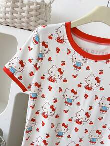 Resyla HELLO KITTY AND FRIENDS | SHEIN Damen T-Shirt mit Cartoon-Muster, Rundhalsausschnitt, Kurzarm, figurbetont - Verschiedenfarbig - Übersicht 5