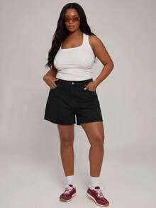 MUSERA Plus Size Mid Rise Baggy Fit Light Wash Denim Shorts Spring Summer Elegant Cute Vacation Casual Everyday Core Denim - Black - View 1
