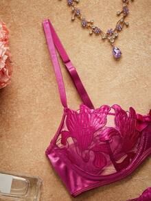 Women Fashionable Flower Printed Sexy Lingerie Set - Purple - View 3