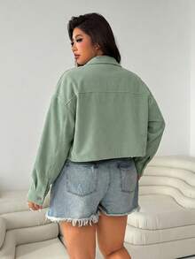 SHEIN EZwear Women's Plus Size Mint Green Cropped Jacket Fall - Mint Green - View 2