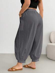 Shapeblank Pantalones de talla grande casuales versátiles de unicolor con doble bolsillo - Gris - Ver 3