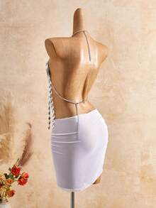 Femesol Women's Rhinestone Decorated Chain Fashion Creative Halter Top - White - View 7