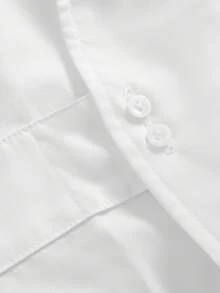 SHEIN 青少年女孩春秋冬新款梭織白色純色極簡鈕扣長版襯衫，白色襯衫，返校季 - 白色 - 查看 5