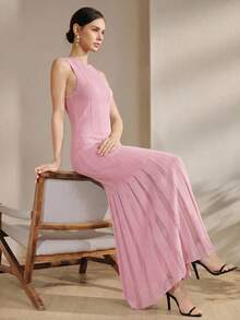 Anewsta Essential Women's Knitted Evening Gown, Summer Gradient Long Dress With Premium Feel - Baby Pink - View 2