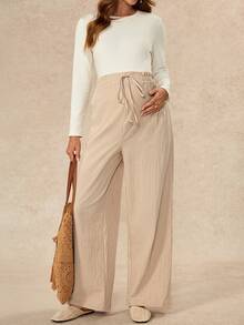 Boho Mama Women's Maternity Khaki Cotton Casual Pants – Adjustable Waist, Versatile, Everyday Style (Autumn) Fall - Khaki - View 7