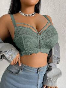 DesireSculpt Plus Size Lace Wire-Free Bra, 1pc - Army Green - View 3