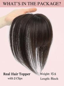 Hair Toppers For Women Real Human Hair, 2x2.5" Base Clip In Human Hair Topper With Bangs For 360° Cover 8 Inch Toppers For Thinning Hair To Add Volume - S2 - View 4