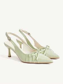 CUCCOO CHICEST 女款尖頭扣飾時尚高跟鞋，適合日常穿著與婚禮鞋 - 淺綠 - 查看 2
