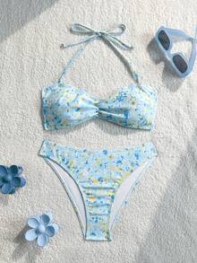 Swim Mod 花卉蕾絲可愛甜美復古休閒度假海灘海邊女款泳衣套裝 - 彩色 - 查看 4
