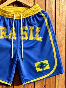 Aesthetic Post Men's Drawstring Waist Letter Pattern Casual Versatile Daily Outing Shorts, Holiday - Multicolor - View 4