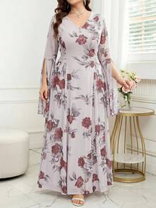 Reflora Vestido elegante de fiesta con estampado floral talla grande - Multicolor - Ver 8