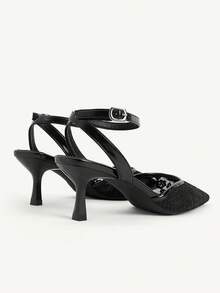 CUCCOO CHICEST 女款高跟鞋 蕾絲網布尖頭細跟包頭涼鞋 - 黑色A - 查看 6