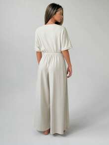 DAZY Women's Solid Color Wide Leg Jumpsuit Loungewear - Light Grey - View 2