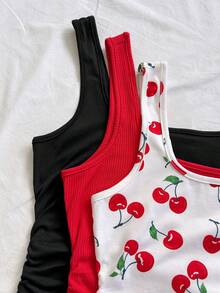 Soleia Spring/Summer New Back To School Casual Vacation Western Beach Wedding Guest Outfit Graduation Brunch Women's Wear St. Patrick's Day Spring Break Easter Music Festival Elegant Bohemian Tropical Elegant Square Neck Gathered Date Valentine's Day Knit Women's Tank Top Multipacks - Multicolor - View 6