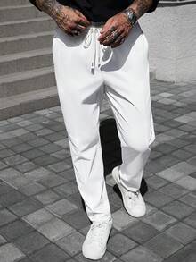 Manfinity CasualCool 男士商務休閒百搭純色長褲 - 白色 - 查看 3