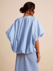 LOTSLUV Women's Spring/Summer Blue Loose Casual Elegant Batwing Sleeve Blouse Office,Elegant Women's Blouses,Pretty Blouses,Casual Blouses For Women - Baby Blue - View 2