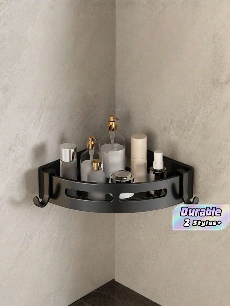 1pc Stainless Steel Wall Mounted Bathroom Storage Rack (Random Hook Design) Bathroom - Multicolor - View 1