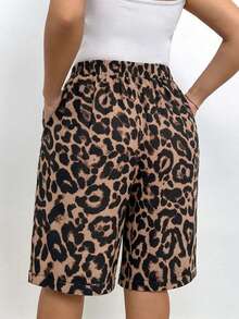 EMERY ROSE Plus Size Casual Leopard PrintBermuda Shorts With Pockets And Decorative Drawstring - Multicolor - View 2