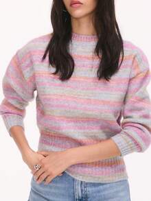 Nöista Multicolor Striped Knit Sweater With Ribbed Waist. Fall, Back To School And Everyday Style. - Pink - View 7