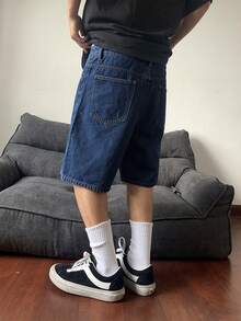 Manfinity Hypemode Plus Size Men's Casual Loose Fit Denim Wide Leg Shorts With Pockets - Medium Wash - View 2
