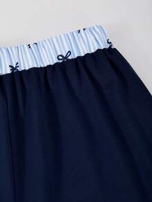 SHEIN Casuvi Kids 2件組 秋冬青少年女孩 Romweezy 寬鬆休閒設計拼色 2合1 領口V領短版衛衣搭配寬鬆休閒寬腿拼色拼接長褲，適合日常通勤、休閒、度假、姊妹聚會、街頭風 - 彩色 - 查看 11