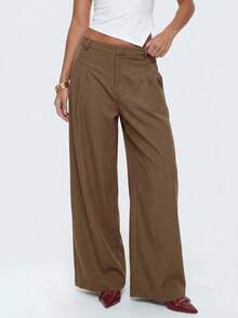 Avantive Women's Solid Color Pleated Wide Leg Loose Casual Long Pants - Cocoa - View 4