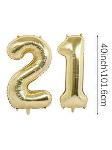 MINKOJA 2pcs 40 Inch (Approx 101.6 Cm) Platinum Giant Number Helium Foil Balloons, Large Digit Balloons For Birthday Party, Graduation, Anniversary, Party Decor - gold - View 24