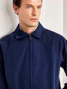 Officeau Jaket Kerja Pria Warna Biru Tua Klasik Ringan dengan Resleting Penuh dan Kerah, Cocok untuk Acara Bisnis/Kantor Formal, Hadiah untuk Ayah/Suami - Navy Blue - View 9