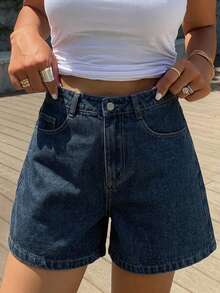DAZY Summer New Loose Casual Distressed Women Denim Shorts Jorts - Dark Wash - View 9