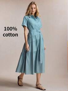 BizChic Adjustable Waist Patchwork Dress, Vintage French Elegant Business Formal Vacation Country Slouchy Date Daily Holiday Halloween Back To School Party Birthday Wedding Guest Church Special Occasion Slimming Elegant Sexy Versatile Summer Autumn Commute Office Outing Beach Gathering Social Holiday Shopping Travel Luxury - Blue - View 6