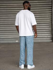 thenoahjr thenoahjr Men's American Checkered Wide Leg Denim Jeans With Fringe Drawstring - Blue - View 3
