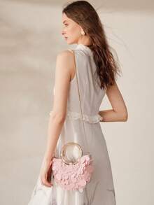 MOTF Bolso de mano de mujer con lentejuelas rosas, asa redonda, bolso semi-redondo exquisito, brillante y sencillo, adecuado para citas y fiestas, vacaciones de verano, viajes, , playa, bohemio, a juego - Rosa Pálido - Ver 9