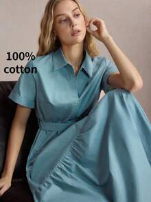 BizChic Adjustable Waist Patchwork Dress, Vintage French Elegant Business Formal Vacation Country Slouchy Date Daily Holiday Halloween Back To School Party Birthday Wedding Guest Church Special Occasion Slimming Elegant Sexy Versatile Summer Autumn Commute Office Outing Beach Gathering Social Holiday Shopping Travel Luxury - Blue - View 8