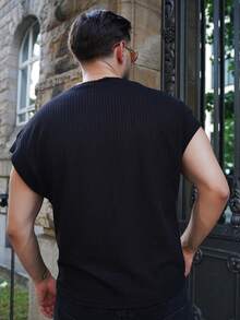 LEOGASHI LEOGASHI Men's Crew Neck Short Sleeve Casual Loose Solid Color Simple T-Shirt - Black - View 2