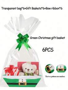 6/12 Piece Gift Basket Set, Multiple Colors Available,Christmas Hollow Gift Baskets, Including Bows, Plastic Bags, And Kraft Paper Market Tray Cardboard Baskets For DIY  Holiday Gift Wrapping, Shelf-Style Gift Baskets, Suitable For Halloween - Multicolor - View 28