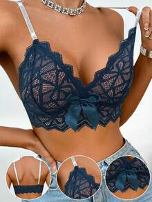 SHEIN Elacene 1件女款蕾絲無鋼圈內衣 - 水鴨藍 - 查看 5