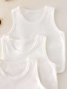 SHEIN 小男孩素色圓領上衣與四角內褲休閒日常內衣套裝 - 白色 - 查看 7