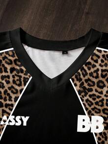 Betty Boop x SHEIN Men's Leopard Print Patchwork Cartoon Graphic T-Shirt - White - View 3