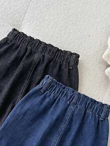 SHEIN LMoss Kids 2件裝女孩粉色與白色牛仔寬鬆長褲 - 彩色 - 查看 4