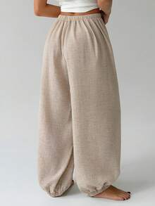 DAZY Women's Solid Color Elastic Waist Casual Daily Loungewear Pants Fall - Apricot - View 2