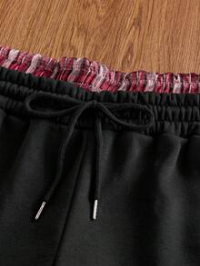 SWAVVY Men's Summer Casual Loose Shorts, Standard Size, Gray, Rubber Print Patchwork, Double Waistband - Black - View 7